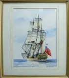 Paul Deacon, HMS Resolution, watercolour and pen