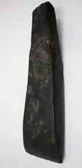Tōki Okamoto, Adze, large basalt stone toki of tapered form with curved bevel, flaked & polished finish, dark tone, small chips to cutting edge