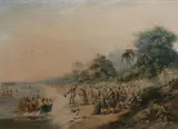 George Baxter, The Rev. J. Waterhouse superintending the landing of the missionaries the Rev Charles and Mrs Creed at Paranake (Taranaki), New Zealand