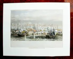 Oswald Walters Brierly, ‘Fatshan Creek’, The ‘Raleigh’s gig sinking and the crew disabled …. Commodore Keppel shaking his fist at the enemy ….’