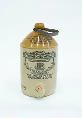 Two-gallon stoneware jar by Thomson Lewis and Co., Wellington, Petone, Wanganui and Levin, with tap hole, sold Dec 2023