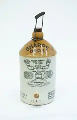 Sharp Bros., Two-gallon stoneware jar, Hands Across the Sea, with tap hole