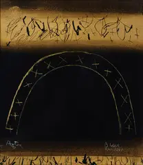 Ralph Hotere, Black Rainbow, gold leaf, gold dust and metallic oxides on glass