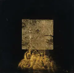 Ralph Hotere, Lo Negro Sobre Lo Oro, gold leaf, gold dust and metallic oxides on glass