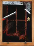 Ralph Hotere, Black Window, oil, acrylic and metallic pigment on board in Colonial sash window frame