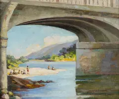 Evelyn Page, Swimmers, Hutt River, oil on board