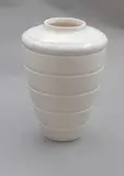 Keith Murray for Wedgwood, Large moonstone shoulder vase, of tapering conical shape with five lathe turned bands to the sides and three to the sloping shoulders, shape no. 3805