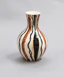 Daniel Steenstra for Crown Lynn, Small shaped bottle vase, hand painted with an abstract multi-colour design