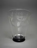 Keith Murray for Royal Brierley, Very rare 'Cactus' glass vase, cut and etched with cactus plant design on a black everted foot, shape no. 773A