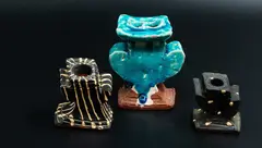 Three small winged vases by Richard Parker, potter's name on label affixed to underside, sold Oct 2023