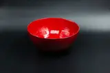 Red Lava bowl by Len Castle, earthenware with lustre red speckled glaze, sold Oct 2023