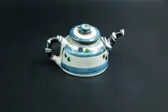 Teapot by Potter Unknown, blue and white ceramic, offered Oct 2023