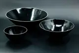 Alan Kestle, Trio of bowls, ceramics with deep shiny black glaze contrasting with white rim