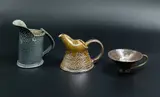 Walter Keeler, Duo of jugs, salt-glazed ceramics, olive-brown and blue-grey hues; along with an unknown salt-glazed cup (AF)