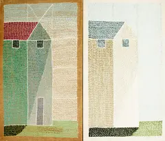 Malcolm Harrison, House, embroidery mounted on board, diptych