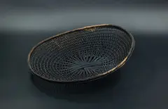 Oval dish by Ruth Castle, fine woven rattan, sold Oct 2023