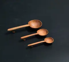Levi Borgstrom, Three mini-hooked ladles, carved wood