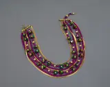 Hattie Carnegie, Multi-strand necklace (c. 1950's), gold chains and pink crystals