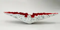 Len Castle, Inverted Volcano, stoneware with grey textured exterior and red lava glaze interior