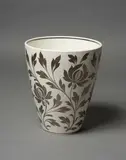 Platinum lustre vase by Keith Murray and Millicent Taplin for Wedgwood, with a silver resist floral pattern on a Moonstone glazed ground, offered Oct 2023