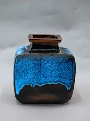 Len Castle, Large Branch vase, stoneware slab vase with jun glaze over tenmoku