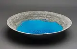 Len Castle, Rare and important  ‘Sinter’ Crater Lake bowl, matt grey stained earthenware, with a pool of alkaline blue glaze to the centre surrounded by textured rope pattern decoration to the rim