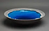 Len Castle, Crater Lake bowl, matt grey stained earthenware, alkaline blue pool to interior