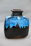 Len Castle, Impressive and oversized Blossom vase, stoneware slab vase with jun glaze over tenmoku