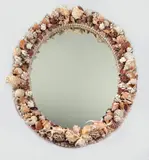 Cathy Gould, Impressive oval seashell mirror, decorated with tropical seashells