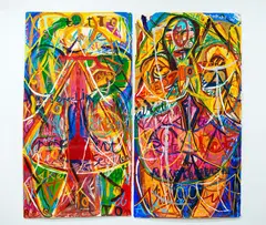 Emily Karaka, Ake Ake, mixed media on paper, diptych (unframed)