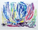 Gretchen Albrecht, Riverbank Study, oil pastel and collage on paper