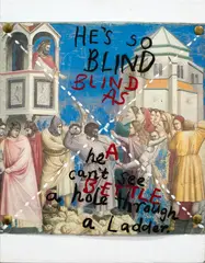 He's So Blind… by John Reynolds, mixed media on canvas, sold Oct 2023