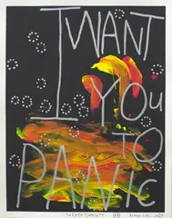 I Want You to Panic - Twenty Twenty series by John Reynolds, oil paint marker and acrylic on paper, sold Oct 2023