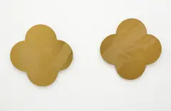 Remembrance by Max Gimblett, set of 2 silk-screenprint on lacquered brass quatrefoils, sold Oct 2023