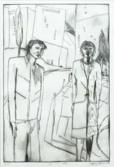 In a City by Jeffrey Harris, etching, 14/30, sold Oct 2023