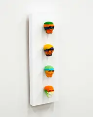 Wayne Youle, Kaleidoscope Skulls (2006), resin casting and acrylic paint on wooden board