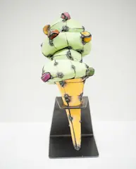 Goodie Goodie Gum Drop (2021) by Hannah Kidd, Mild steel rod, corrugated iron, acrylic paint, sold Oct 2023