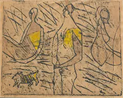Figures in Light by Pat Hanly, intaglio print, sold Oct 2023