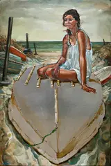Matt Gauldie, Untitled - Woman on Dinghy, oil and metal on canvas
