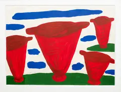 Gavin Chilcott, Heart Pots & Landscape, acrylic on paper