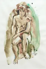 Doris Lusk, Untitled - Figure Study, ink and watercolour on paper