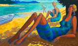 Sirpa Alalääkkölä, At the Beach, oil on canvas