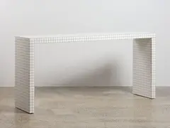 Zanotta, Quaderna 710 Console, designed in 1970, honeycomb core structure coated with white resin laminate, digitally printed with black squares