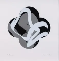 Silver Tower by Max Gimblett, unique screenprint, sold Sep 2023