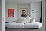 Francesco Binfare for Edra, Pack Sofa, seat made in two parts with removable cover, movable bear backrest made of polyester with faux fur lining