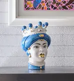 Abhika, Traditional Moor head-shaped vase, Caltagirone glazed ceramic