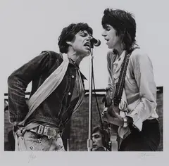 Bruce Jarvis, Mick Jagger and Keith Richards, black and white photo, 1/40