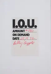 I.O.U. by Billy Apple, screenprint with crayon, sold Sep 2023