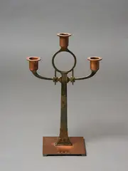 Wmf, Art Nouveau three-branch candlestick, copper and brass