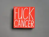 John Reynolds, Fuck Cancer, acrylic and paint marker on canvas
